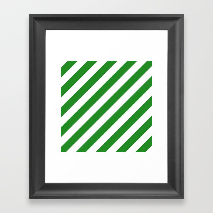 Diagonal Stripes (Forest Green/White) Framed Art Print