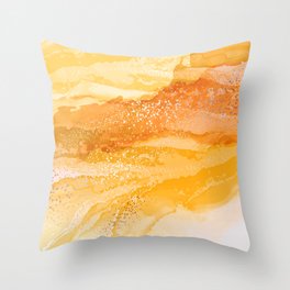 Bright Yellow Alchohol Ink Marble Texture Throw Pillow