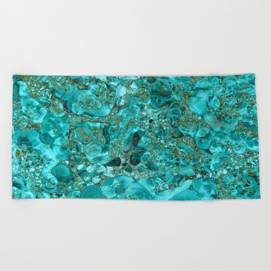 Marble Turquoise Blue Gold Beach Towel