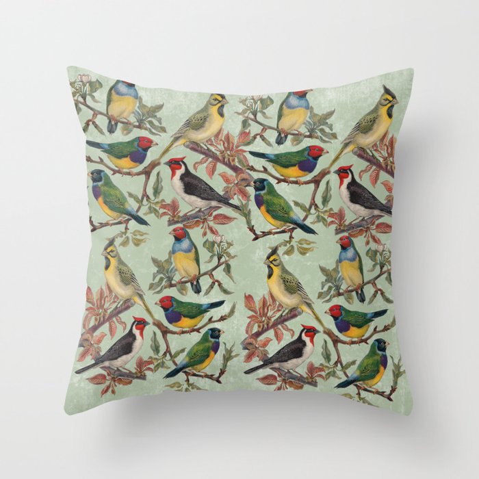 Vintage Birds Throw Pillow