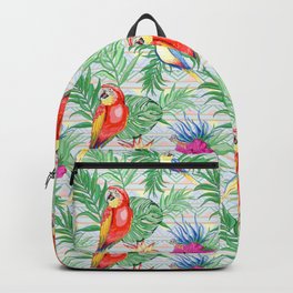 Macaws Parrots Exotic Birds on Tropical Flowers and Leaves Backpack