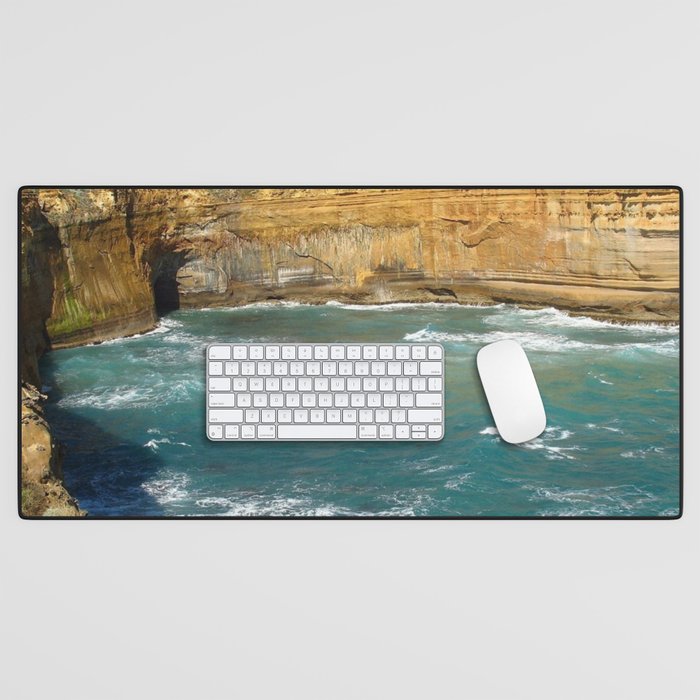 Australia Photography - Blue Ocean Waves In A Bay Desk Mat