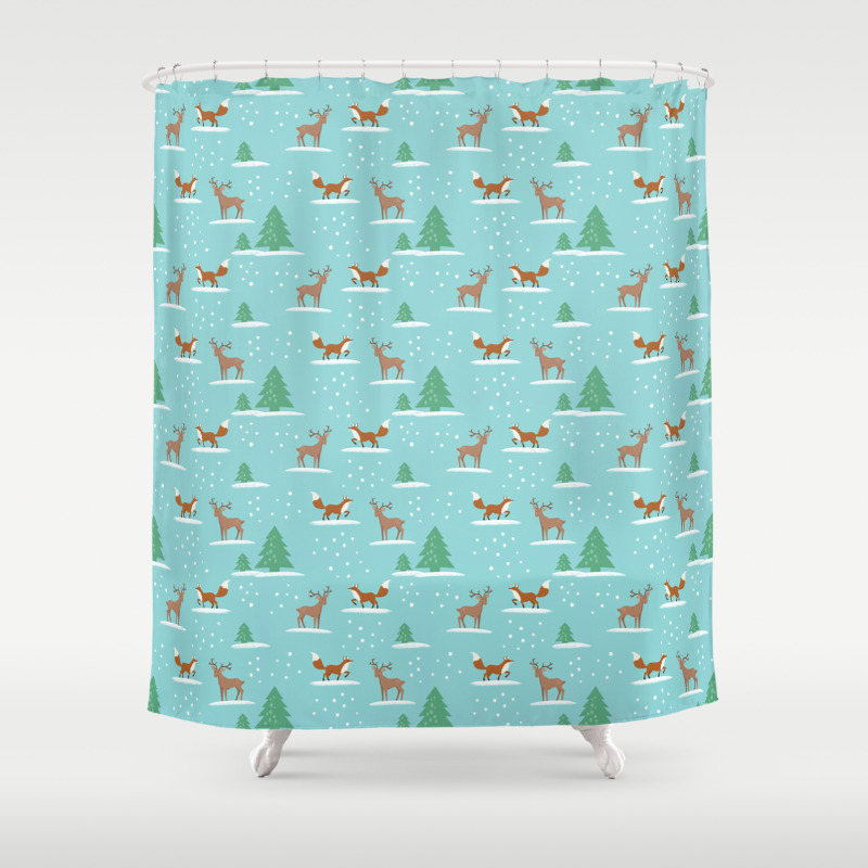 Woodland Winter Cute Pattern Shower Curtain By Faltmanufaktur