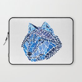 Blue Wolf Painted Mosaic Illustration Laptop Sleeve