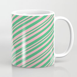 [ Thumbnail: Light Pink & Sea Green Colored Lined Pattern Coffee Mug ]
