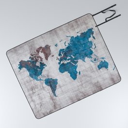 world map 96 blue #worldmap #map Picnic Blanket