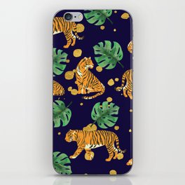 Modern Trendy Jungle Monstera and Tigers with Gold Spots Pattern iPhone Skin