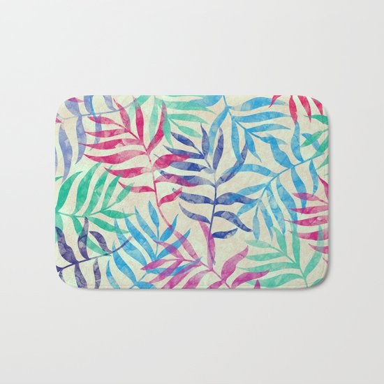 Watercolor Tropical Palm Leaves Bath Mat