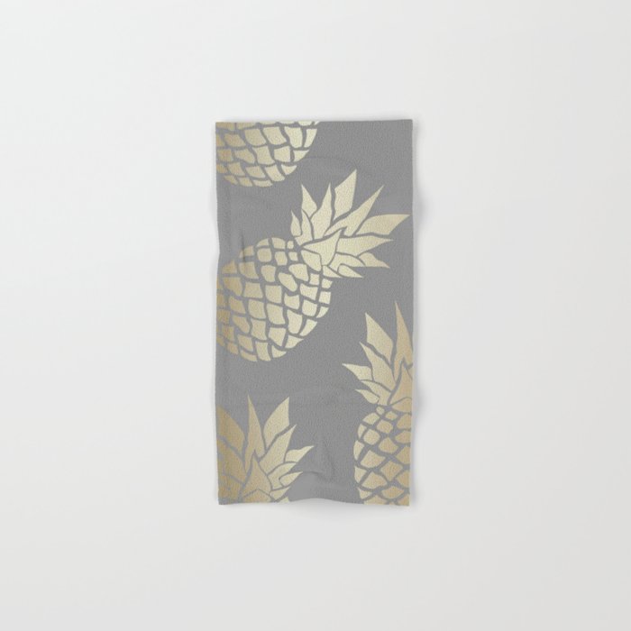 Glam Pineapple Art in Gray and Gold Hand & Bath Towel