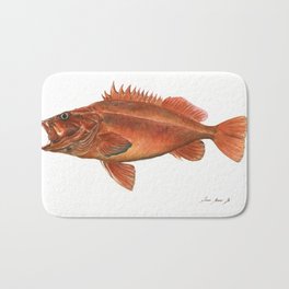 Vermilion Rockfish - Fish artwork watercolor Bath Mat