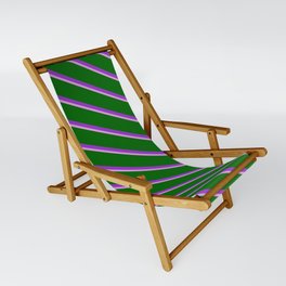[ Thumbnail: Plum, Dark Green & Dark Orchid Colored Lined/Striped Pattern Sling Chair ]