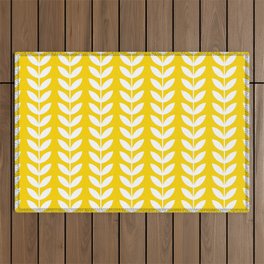 Yellow and White Scandinavian leaves pattern Outdoor Rug