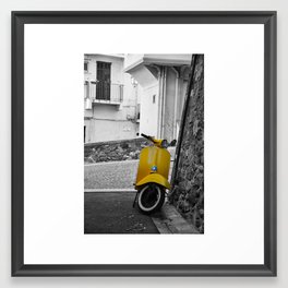 Yellow Vespa in Old Town Cannes Black and White Photography Framed Art Print
