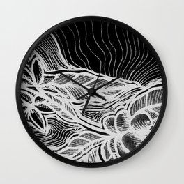 Coffee: from flower to toasted grain doodle. B&W. Wall Clock
