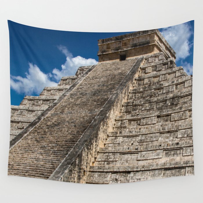 Mexico Photography - Ancient Pyramid Under The Blue Sky Wall Tapestry