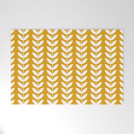 Mustard and White Scandinavian leaves pattern Welcome Mat