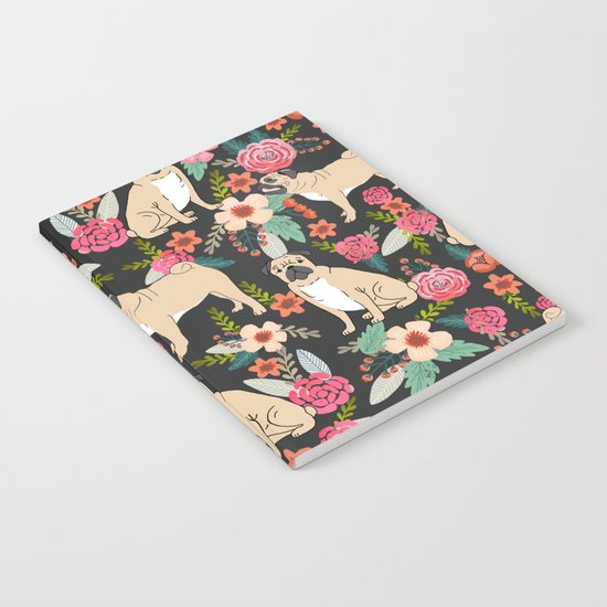 Pugs of spring floral pug dog cute pattern print florals flower garden nature dog park dog person Notebook