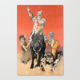 Circus, Poster, Vintage, Clown, Pig, Dogs, Animals. Vintage. Retro. Illustration.  Canvas Print