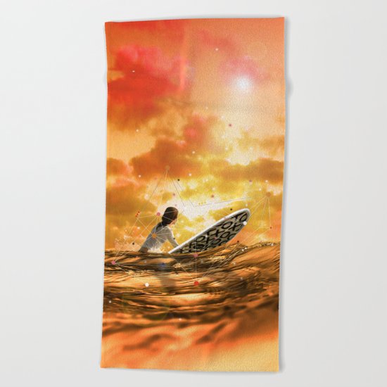 SURFING IN ORANGE CRUSH Beach Towel