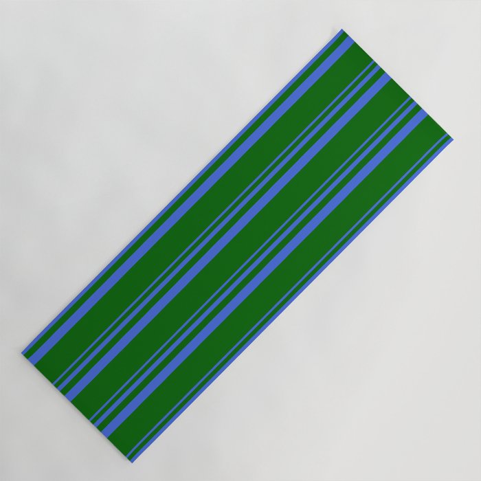 Royal Blue & Dark Green Colored Striped/Lined Pattern Yoga Mat