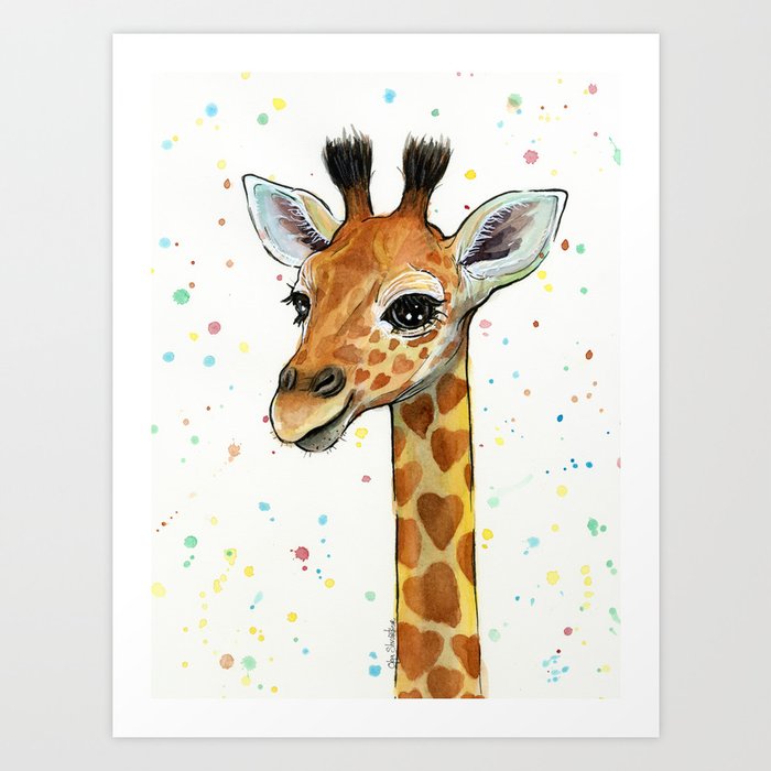 Baby Giraffe Nursery Print Watercolor Animal Portrait Hearts Art Print By Nursery Art Prints Society6