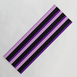[ Thumbnail: Purple, Indigo, Plum, and Black Colored Lined Pattern Yoga Mat ]