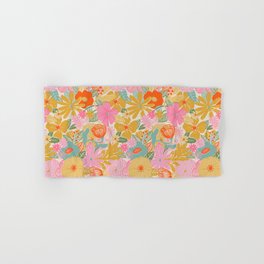 60's Retro Floral Hand & Bath Towel | Pop Art, Retro, Summer, Watercolor, Pink, Wavy, Pattern, Graphicdesign, Vintage, Disco 
