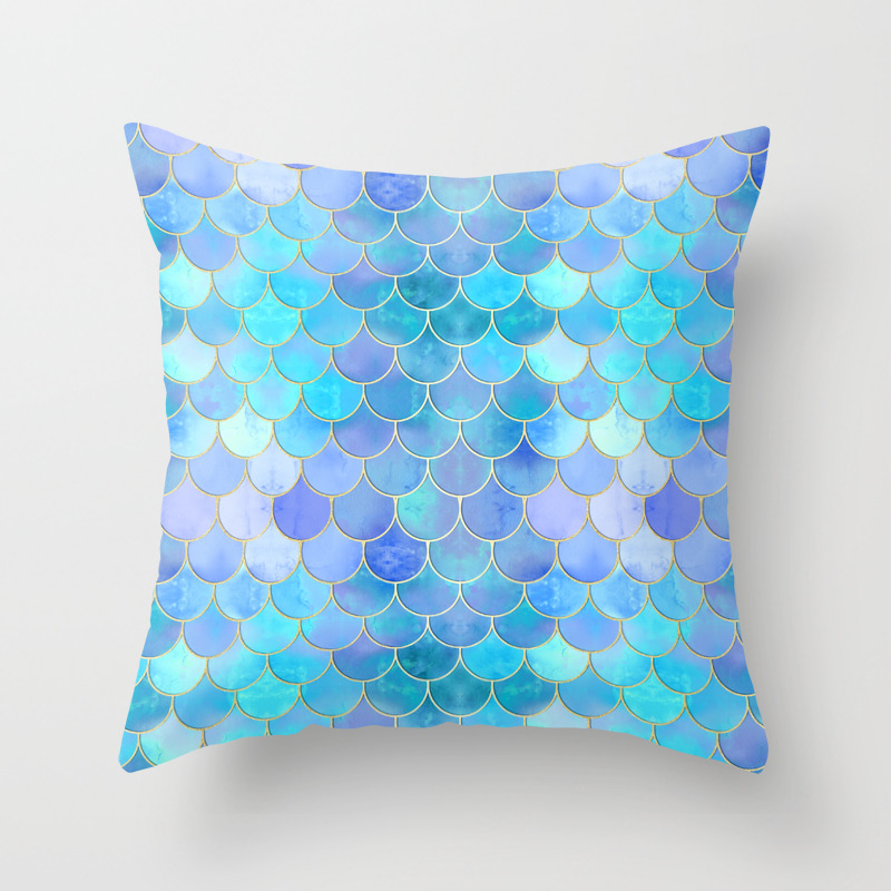 Gold Mermaid Scale Pattern Throw Pillow 
