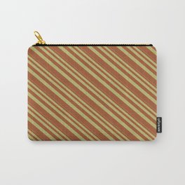 [ Thumbnail: Dark Khaki & Sienna Colored Lines Pattern Carry-All Pouch ]