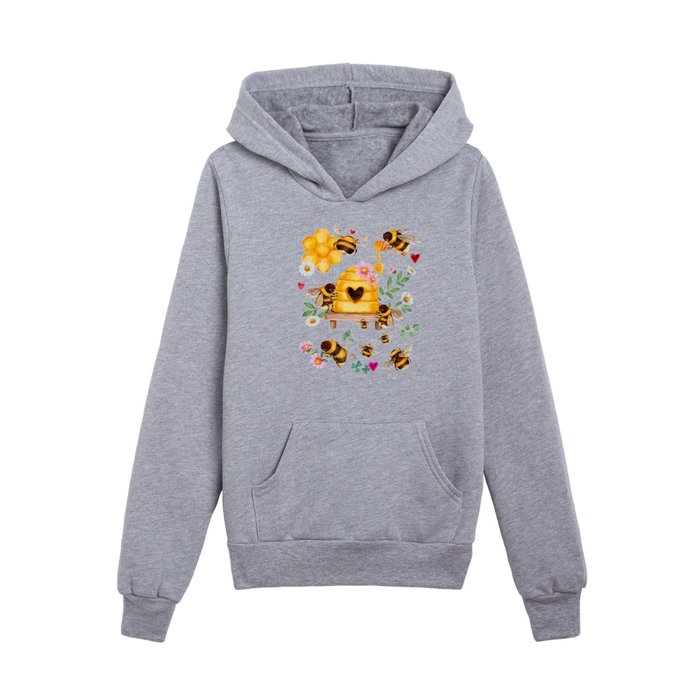 Bees with Flowers and Honey Kids Pullover Hoodie