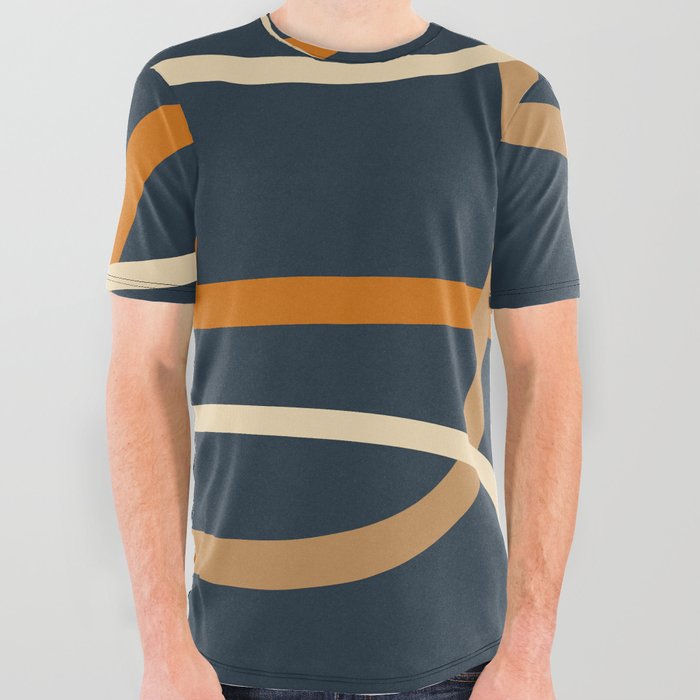 Abstract blue mid century shapes All Over Graphic Tee