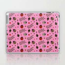 Ladybug and Floral Seamless Pattern on Pink Background Laptop Skin