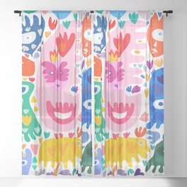 Summer Abstract Graffiti Colorful Creatures  Sheer Curtain