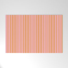 [ Thumbnail: Brown and Light Pink Colored Lines/Stripes Pattern Welcome Mat ]