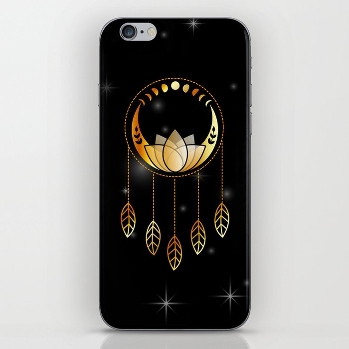 Mystic lotus dream catcher with moons and stars gold iPhone Skin