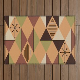 Atomic Age Art Diamonds Orange Brown Green Outdoor Rug