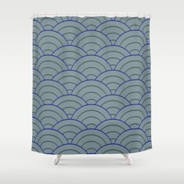 Blue Gray Green Art Deco Minimal Arch Pattern  Shower Curtain