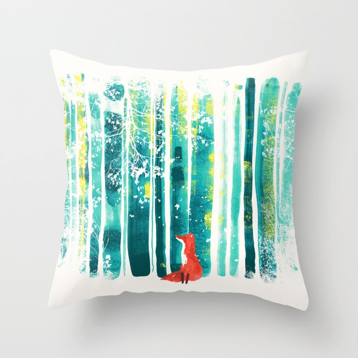 Fox in quiet forest Throw Pillow