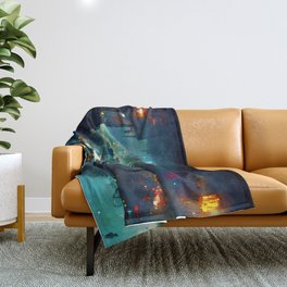 Postcards from the Future - Cyberpunk Cityscape Throw Blanket