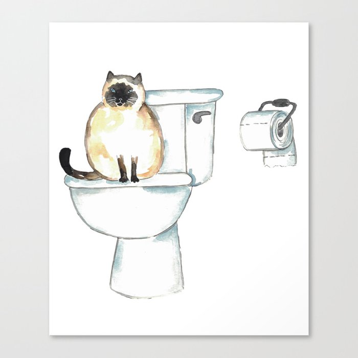 Siamese cat toilet painting wall poster watercolor Canvas Print
