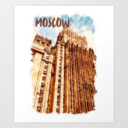 Moscow Russia city watercolor Art Print