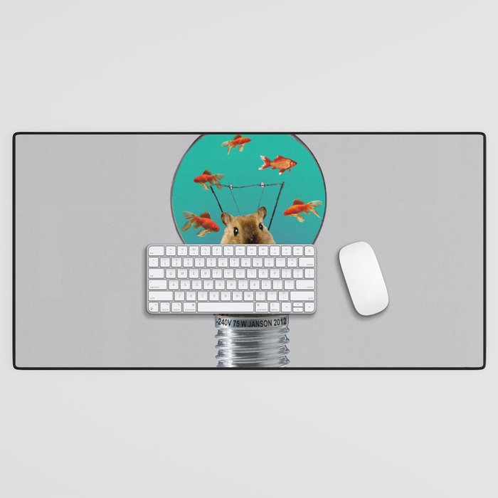 Bulb with Mouse and goldfishes Desk Mat