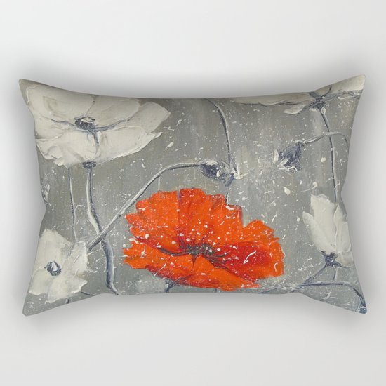 White and red poppies Rectangular Pillow