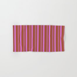 [ Thumbnail: Orchid & Sienna Colored Lines Pattern Hand & Bath Towel ]