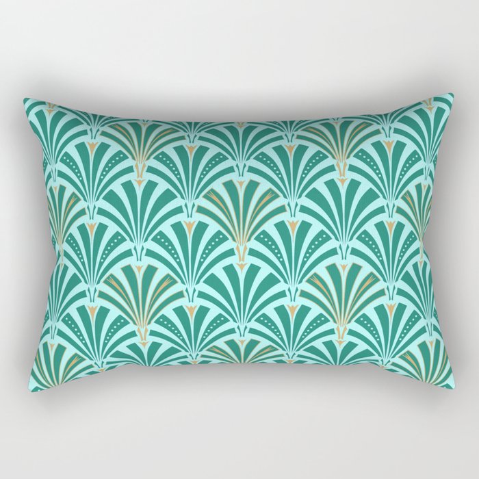 Art Deco Fan Pattern Turquoise on Aqua Rectangular Pillow