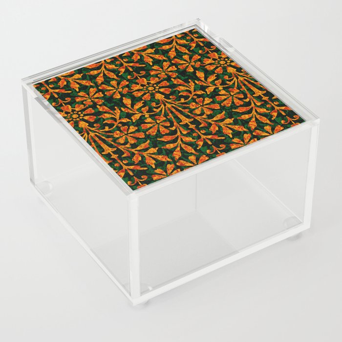 Festive Vintage Floral in Red, Gold and Green Acrylic Box