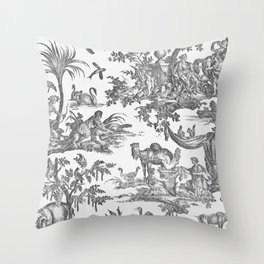 Black and White Antique French Toile Chinoiserie Throw Pillow