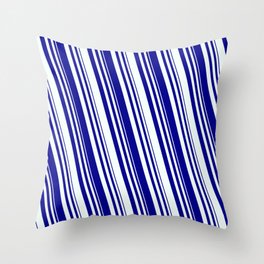 [ Thumbnail: Dark Blue and Mint Cream Colored Striped Pattern Throw Pillow ]