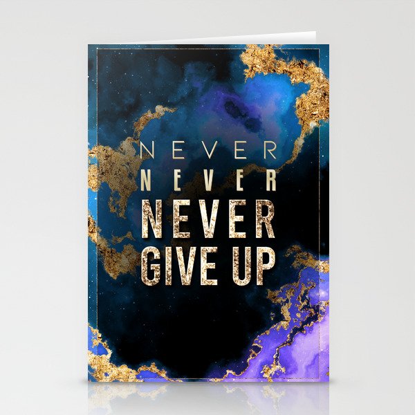 Never Give Up Rainbow Gold Quote Motivational Art Stationery Cards