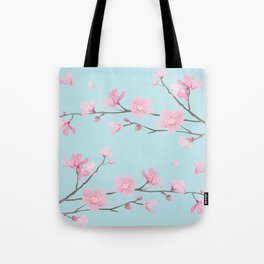 Square - Cherry Blossom - Duck Egg Blue Tote Bag